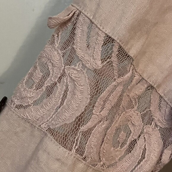 Ali Miles S Blush Linen Blouse Jacket Lace Details Boho Lagenlook Romant… - Picture 8 of 12